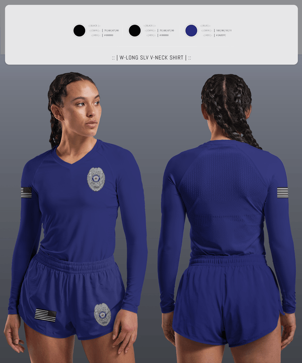 Womens Long Sleeve Vneck Shirt, Dexter Pd, Police, Teamtime, Team time, sublimation, custom sports apparel, team uniforms, spirit wear, spiritwear, sports uniforms, custom shirts, team store, custom team store, fundraiser sports, apparel fundraiser