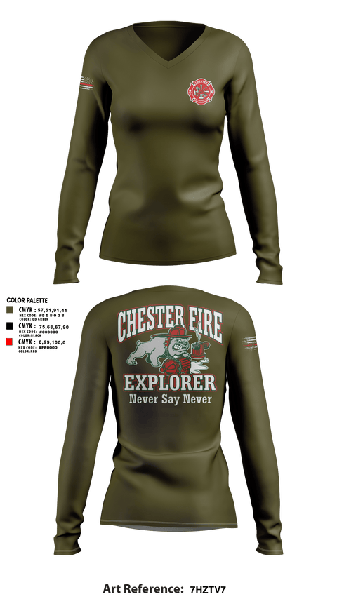 Womens Long Sleeve Vneck Shirt, Chester fire explorers, Fire Department, Teamtime, Team time, sublimation, custom sports apparel, team uniforms, spirit wear, spiritwear, sports uniforms, custom shirts, team store, custom team store, fundraiser sports, apparel fundraiser