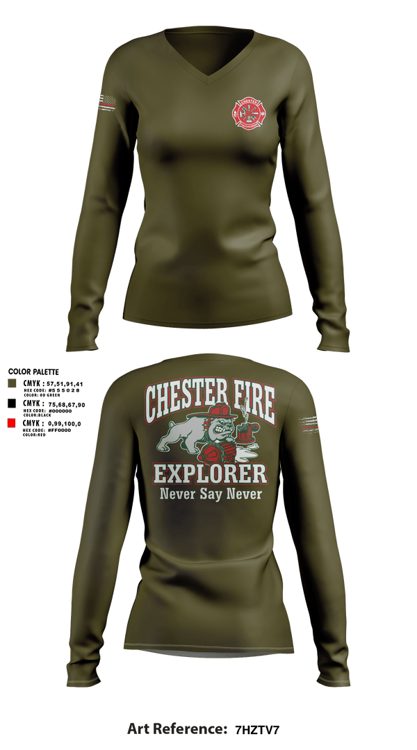 Womens Long Sleeve Vneck Shirt, Chester fire explorers, Fire Department, Teamtime, Team time, sublimation, custom sports apparel, team uniforms, spirit wear, spiritwear, sports uniforms, custom shirts, team store, custom team store, fundraiser sports, apparel fundraiser