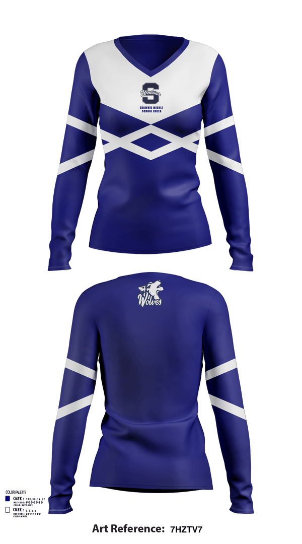 Womens Long Sleeve Vneck Shirt, Shawnee Middle School Cheer, Cheer, Teamtime, Team time, sublimation, custom sports apparel, team uniforms, spirit wear, spiritwear, sports uniforms, custom shirts, team store, custom team store, fundraiser sports, apparel fundraiser