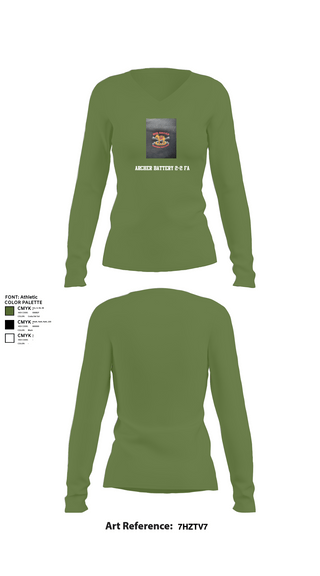 Womens Long Sleeve Vneck Shirt, Archer Battery 2-2 FA, Army, Teamtime, Team time, sublimation, custom sports apparel, team uniforms, spirit wear, spiritwear, sports uniforms, custom shirts, team store, custom team store, fundraiser sports, apparel fundraiser