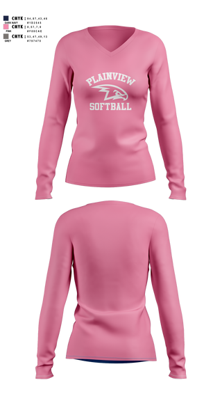 Womens Long Sleeve Vneck Shirt, Plainview Softball, Softball, Teamtime, Team time, sublimation, custom sports apparel, team uniforms, spirit wear, spiritwear, sports uniforms, custom shirts, team store, custom team store, fundraiser sports, apparel fundraiser