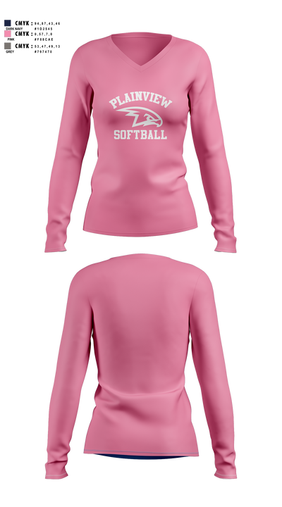 Plainview Softball 28664067 Women's Long Sleeve V-neck Shirt - 2