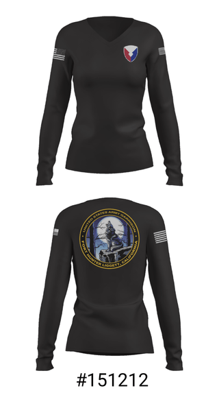 Women's Long Sleeve Vneck Shirt, USAG Fort Hunter Liggett, Army, Teamtime, Team time, sublimation, custom sports apparel, team uniforms, spirit wear, spiritwear, sports uniforms, custom shirts, team store, custom team store, fundraiser sports, apparel fundraiser