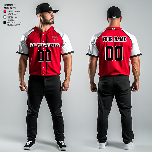 Full Button Baseball Jersey, Palatine pirates, Baseball, Teamtime, Team time, sublimation, custom sports apparel, team uniforms, spirit wear, spiritwear, sports uniforms, custom shirts, team store, custom team store, fundraiser sports, apparel fundraiser