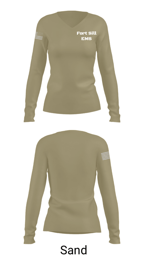 Womens Long Sleeve Vneck Shirt, Fort Sill EMS, Army, Teamtime, Team time, sublimation, custom sports apparel, team uniforms, spirit wear, spiritwear, sports uniforms, custom shirts, team store, custom team store, fundraiser sports, apparel fundraiser