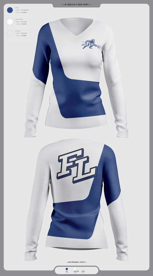 Womens Long Sleeve Vneck Shirt, Fort Lupton, Women's Volleyball, Teamtime, Team time, sublimation, custom sports apparel, team uniforms, spirit wear, spiritwear, sports uniforms, custom shirts, team store, custom team store, fundraiser sports, apparel fundraiser