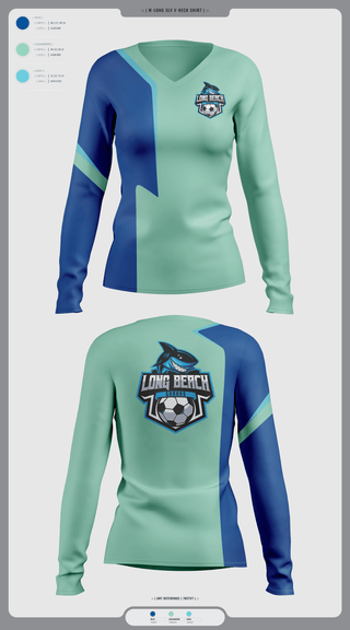 Womens Long Sleeve Vneck Shirt, LB shark, Men's Soccer, Teamtime, Team time, sublimation, custom sports apparel, team uniforms, spirit wear, spiritwear, sports uniforms, custom shirts, team store, custom team store, fundraiser sports, apparel fundraiser