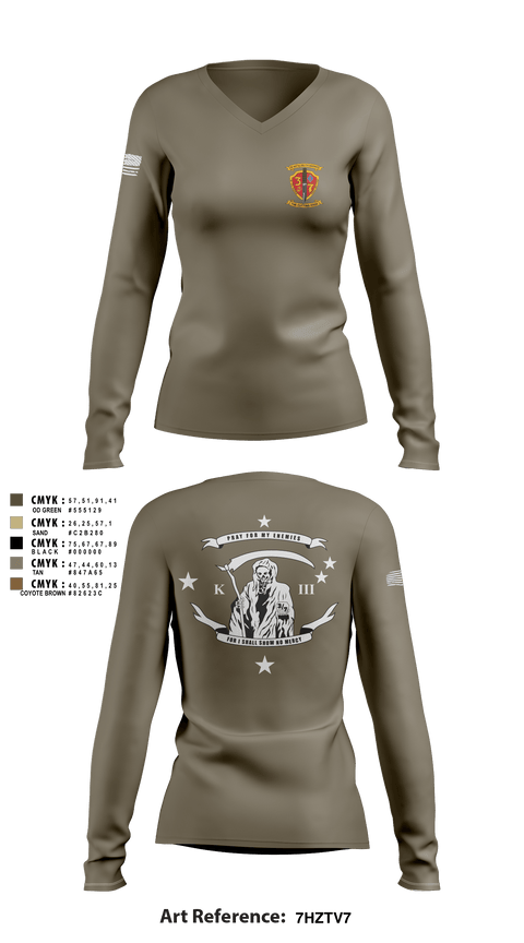 Womens Long Sleeve Vneck Shirt 1, V3/7, Marines, Teamtime, Team time, sublimation, custom sports apparel, team uniforms, spirit wear, spiritwear, sports uniforms, custom shirts, team store, custom team store, fundraiser sports, apparel fundraiser