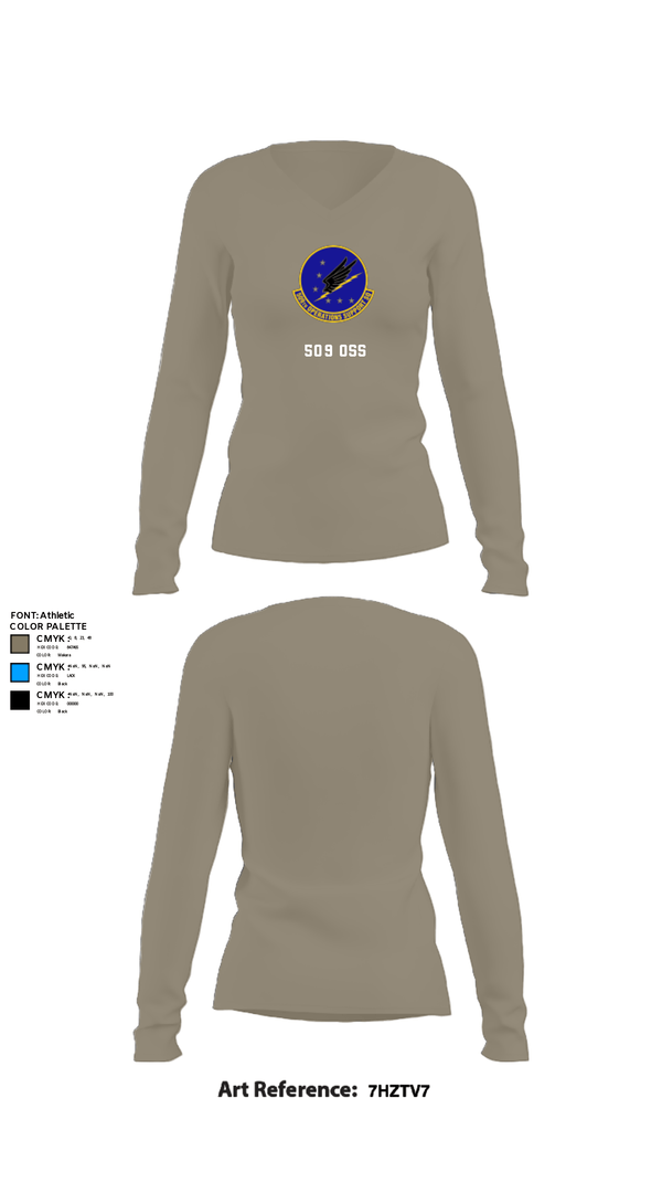 Womens Long Sleeve Vneck Shirt, 509 OSS, Air Force, Teamtime, Team time, sublimation, custom sports apparel, team uniforms, spirit wear, spiritwear, sports uniforms, custom shirts, team store, custom team store, fundraiser sports, apparel fundraiser