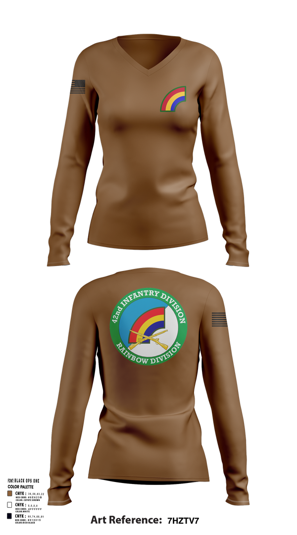 Womens Long Sleeve Vneck Shirt, 42nd ID, Army, Teamtime, Team time, sublimation, custom sports apparel, team uniforms, spirit wear, spiritwear, sports uniforms, custom shirts, team store, custom team store, fundraiser sports, apparel fundraiser