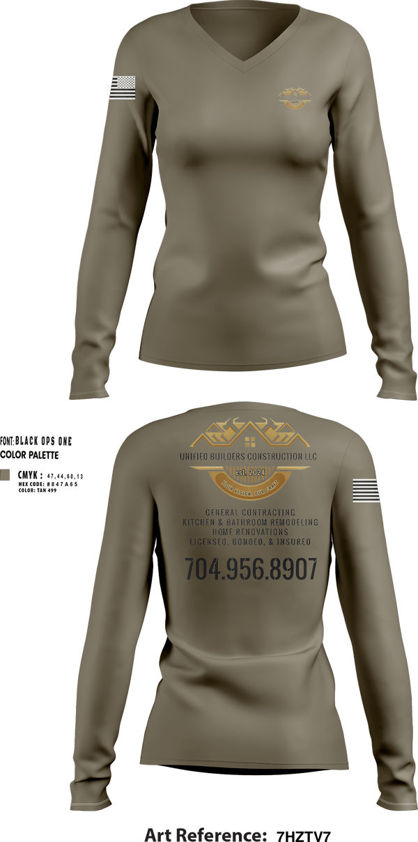 Womens Long Sleeve Vneck Shirt, Unified Builders Construction LLC, , Teamtime, Team time, sublimation, custom sports apparel, team uniforms, spirit wear, spiritwear, sports uniforms, custom shirts, team store, custom team store, fundraiser sports, apparel fundraiser