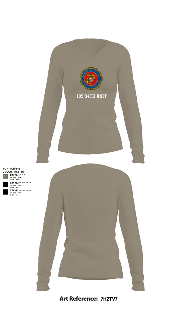 Women's Long Sleeve Vneck Shirt, 189/34th unit, Marines, Teamtime, Team time, sublimation, custom sports apparel, team uniforms, spirit wear, spiritwear, sports uniforms, custom shirts, team store, custom team store, fundraiser sports, apparel fundraiser