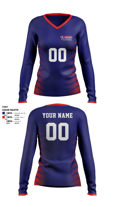 Wauneta-Palisade High School Volleyball 90886110 Women's Long Sleeve V-neck Shirt - 1