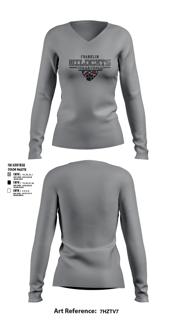 Womens Long Sleeve Vneck Shirt, Franklin Senior High School Volleyball, Women's Volleyball, Teamtime, Team time, sublimation, custom sports apparel, team uniforms, spirit wear, spiritwear, sports uniforms, custom shirts, team store, custom team store, fundraiser sports, apparel fundraiser