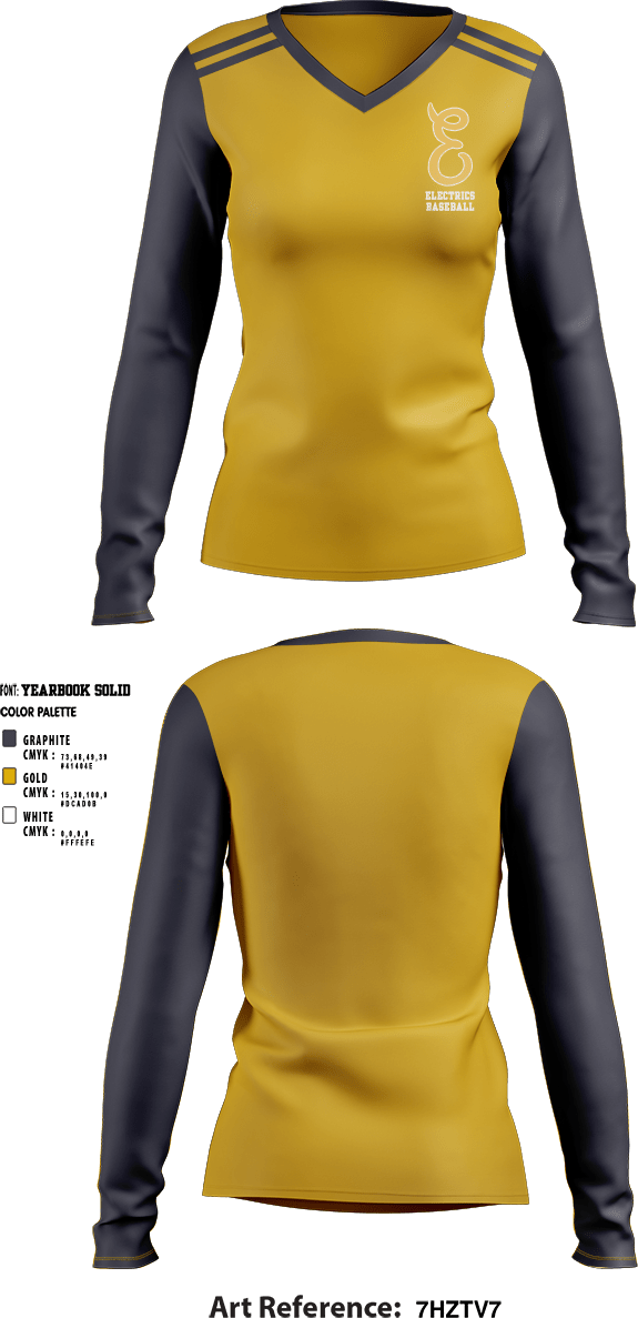 Womens Long Sleeve Vneck Shirt, Electrics, Baseball, Teamtime, Team time, sublimation, custom sports apparel, team uniforms, spirit wear, spiritwear, sports uniforms, custom shirts, team store, custom team store, fundraiser sports, apparel fundraiser