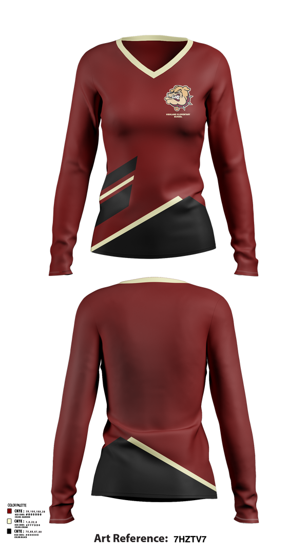 Womens Long Sleeve Vneck Shirt, Highland Elementary School, Spirit Store, Teamtime, Team time, sublimation, custom sports apparel, team uniforms, spirit wear, spiritwear, sports uniforms, custom shirts, team store, custom team store, fundraiser sports, apparel fundraiser