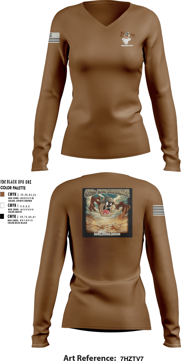 Womens Long Sleeve Vneck Shirt, 623rd ICTC, Army, Teamtime, Team time, sublimation, custom sports apparel, team uniforms, spirit wear, spiritwear, sports uniforms, custom shirts, team store, custom team store, fundraiser sports, apparel fundraiser