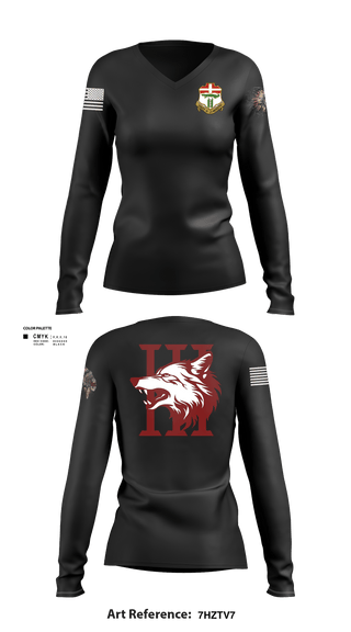 Women's Long Sleeve Vneck Shirt, Apache company, 4-6 IN, Army, Teamtime, Team time, sublimation, custom sports apparel, team uniforms, spirit wear, spiritwear, sports uniforms, custom shirts, team store, custom team store, fundraiser sports, apparel fundraiser