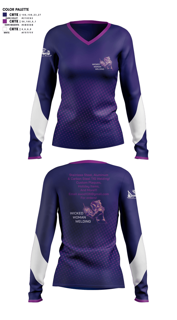 Womens Long Sleeve Vneck Shirt 1, Wicked Woman Welding, , Teamtime, Team time, sublimation, custom sports apparel, team uniforms, spirit wear, spiritwear, sports uniforms, custom shirts, team store, custom team store, fundraiser sports, apparel fundraiser