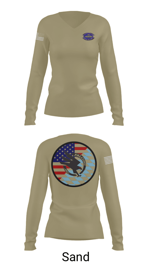 Womens Long Sleeve Vneck Shirt, Falcon Team, JMRC, Army, Teamtime, Team time, sublimation, custom sports apparel, team uniforms, spirit wear, spiritwear, sports uniforms, custom shirts, team store, custom team store, fundraiser sports, apparel fundraiser