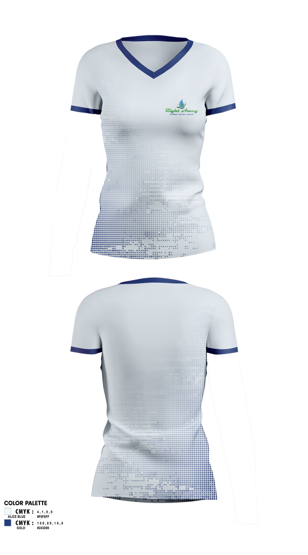 Womens Short Sleeve Vneck Shirt, Right away plumbing sewer heating cooling, , Teamtime, Team time, sublimation, custom sports apparel, team uniforms, spirit wear, spiritwear, sports uniforms, custom shirts, team store, custom team store, fundraiser sports, apparel fundraiser