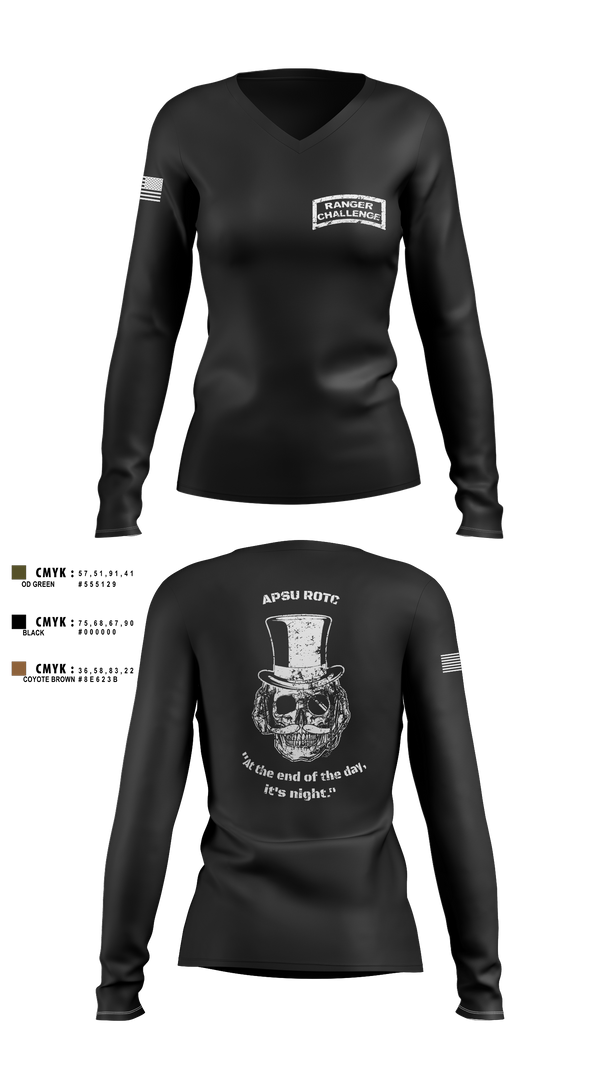Womens Long Sleeve Vneck Shirt, APSU RANGER CHALLENGE, Army, Teamtime, Team time, sublimation, custom sports apparel, team uniforms, spirit wear, spiritwear, sports uniforms, custom shirts, team store, custom team store, fundraiser sports, apparel fundraiser
