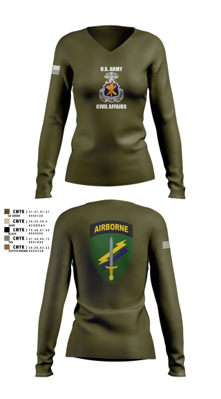 Womens Long Sleeve Vneck Shirt, Civil Affairs Schoolhouse, , Teamtime, Team time, sublimation, custom sports apparel, team uniforms, spirit wear, spiritwear, sports uniforms, custom shirts, team store, custom team store, fundraiser sports, apparel fundraiser