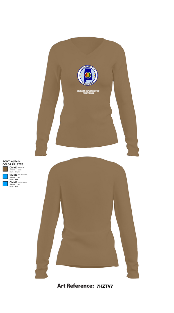 Womens Long Sleeve Vneck Shirt, Alabama Department of Corrections, Police, Teamtime, Team time, sublimation, custom sports apparel, team uniforms, spirit wear, spiritwear, sports uniforms, custom shirts, team store, custom team store, fundraiser sports, apparel fundraiser