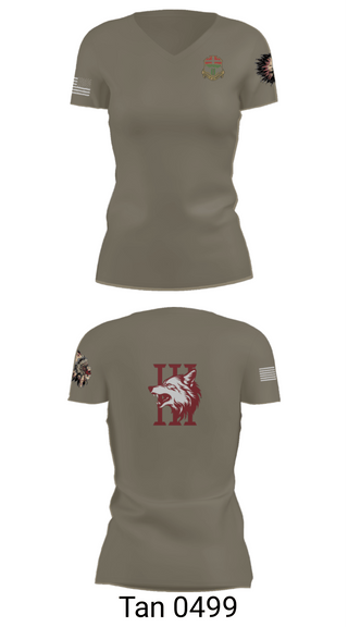 Women's Short Sleeve Vneck Shirt, Apache company, 4-6 IN, Army, Teamtime, Team time, sublimation, custom sports apparel, team uniforms, spirit wear, spiritwear, sports uniforms, custom shirts, team store, custom team store, fundraiser sports, apparel fundraiser