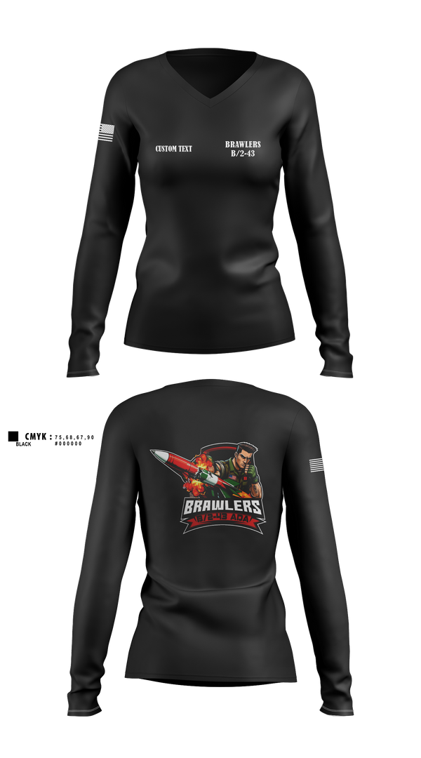 Womens Long Sleeve Vneck Shirt, Brawlers, Army, Teamtime, Team time, sublimation, custom sports apparel, team uniforms, spirit wear, spiritwear, sports uniforms, custom shirts, team store, custom team store, fundraiser sports, apparel fundraiser