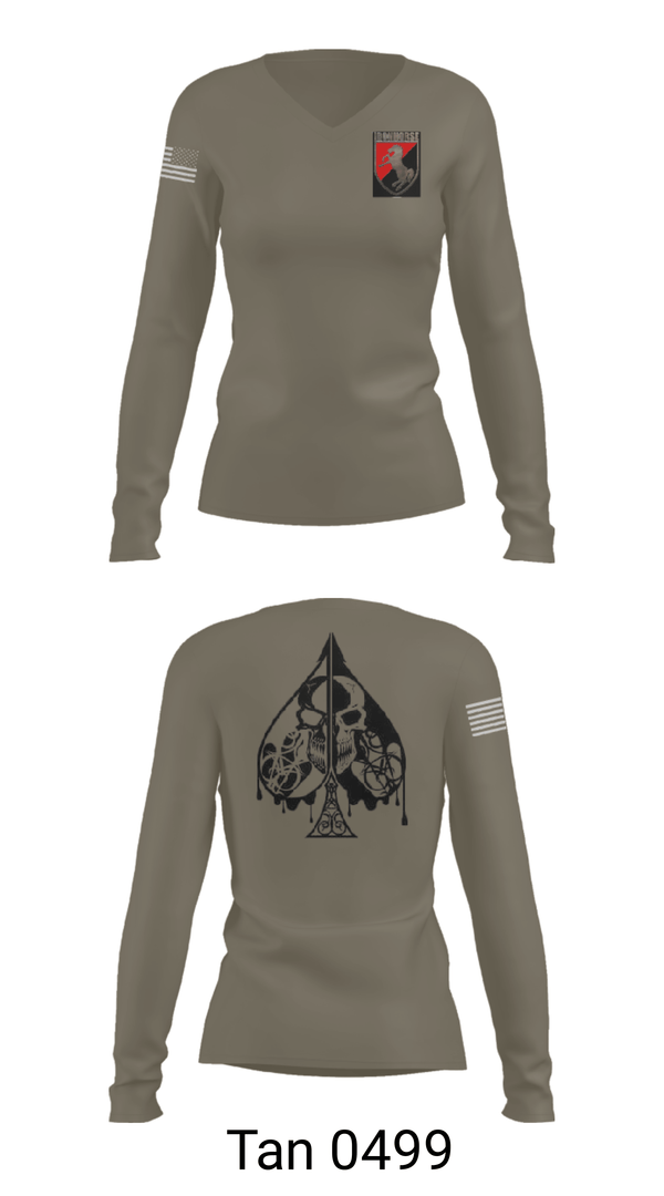 Womens Long Sleeve Vneck Shirt, Dealer Company, 1/11 ACR, Army, Teamtime, Team time, sublimation, custom sports apparel, team uniforms, spirit wear, spiritwear, sports uniforms, custom shirts, team store, custom team store, fundraiser sports, apparel fundraiser
