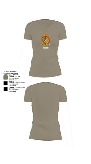 Womens Short Sleeve Vneck Shirt, 411TH, Army, Teamtime, Team time, sublimation, custom sports apparel, team uniforms, spirit wear, spiritwear, sports uniforms, custom shirts, team store, custom team store, fundraiser sports, apparel fundraiser
