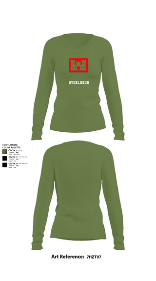 Women's Long Sleeve Vneck Shirt, Overlords, Army, Teamtime, Team time, sublimation, custom sports apparel, team uniforms, spirit wear, spiritwear, sports uniforms, custom shirts, team store, custom team store, fundraiser sports, apparel fundraiser