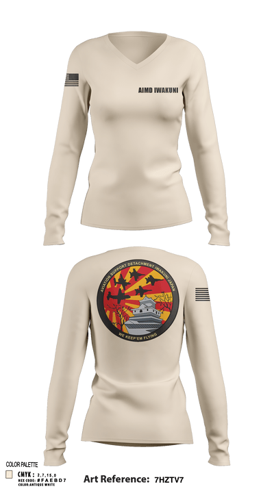 AIMD Iwakuni 92315033 Women's Long Sleeve V-neck Shirt - 125