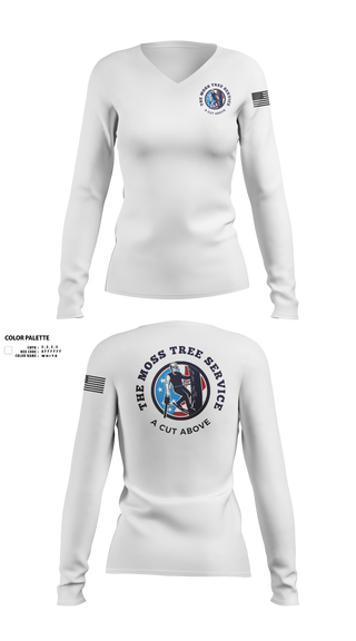 Womens Long Sleeve Vneck Shirt, The Moss Tree Service, , Teamtime, Team time, sublimation, custom sports apparel, team uniforms, spirit wear, spiritwear, sports uniforms, custom shirts, team store, custom team store, fundraiser sports, apparel fundraiser