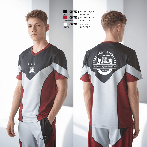 Womens Short Sleeve Vneck Shirt, Real Deal Steppers, Spirit Store, Teamtime, Team time, sublimation, custom sports apparel, team uniforms, spirit wear, spiritwear, sports uniforms, custom shirts, team store, custom team store, fundraiser sports, apparel fundraiser