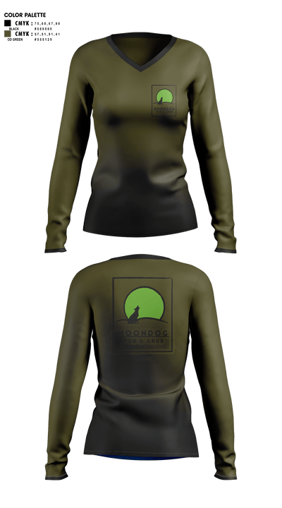 Moondog pub and grub 52756247 Women's Long Sleeve V-neck Shirt -1 1