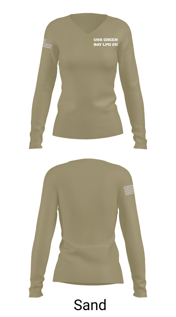 Womens Long Sleeve Vneck Shirt, USS GREEN BAY LPD 20, Navy, Teamtime, Team time, sublimation, custom sports apparel, team uniforms, spirit wear, spiritwear, sports uniforms, custom shirts, team store, custom team store, fundraiser sports, apparel fundraiser