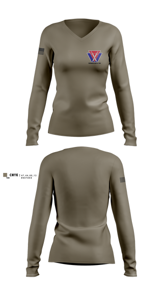Womens Long Sleeve Vneck Shirt 1, , Army, Teamtime, Team time, sublimation, custom sports apparel, team uniforms, spirit wear, spiritwear, sports uniforms, custom shirts, team store, custom team store, fundraiser sports, apparel fundraiser