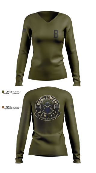 Womens Long Sleeve Vneck Shirt, , Army, Teamtime, Team time, sublimation, custom sports apparel, team uniforms, spirit wear, spiritwear, sports uniforms, custom shirts, team store, custom team store, fundraiser sports, apparel fundraiser