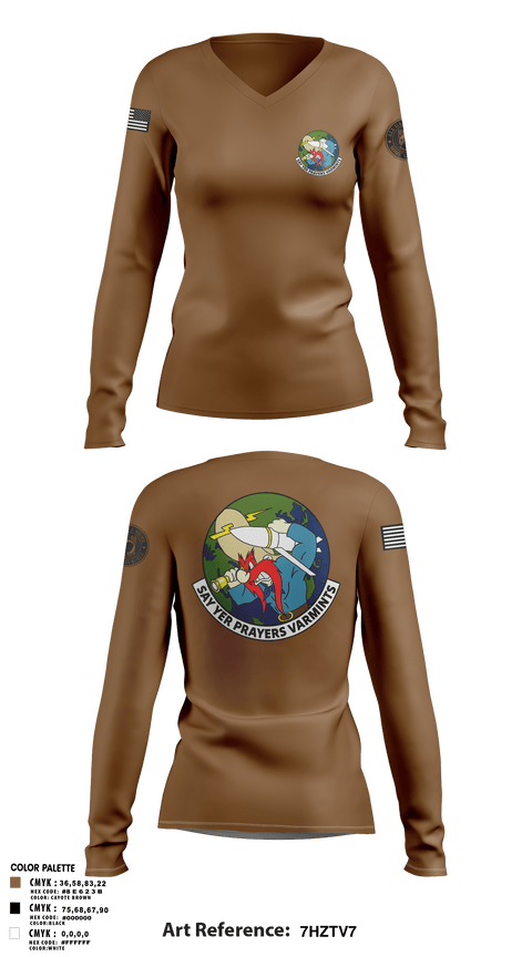 Womens Long Sleeve Vneck Shirt, 20th Intelligence Squadron, Air Force, Teamtime, Team time, sublimation, custom sports apparel, team uniforms, spirit wear, spiritwear, sports uniforms, custom shirts, team store, custom team store, fundraiser sports, apparel fundraiser