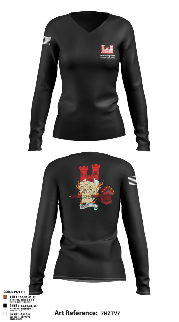Womens Long Sleeve Vneck Shirt, 642nd Engineer Support Company642ND Engineer Support Company, Army, Teamtime, Team time, sublimation, custom sports apparel, team uniforms, spirit wear, spiritwear, sports uniforms, custom shirts, team store, custom team store, fundraiser sports, apparel fundraiser