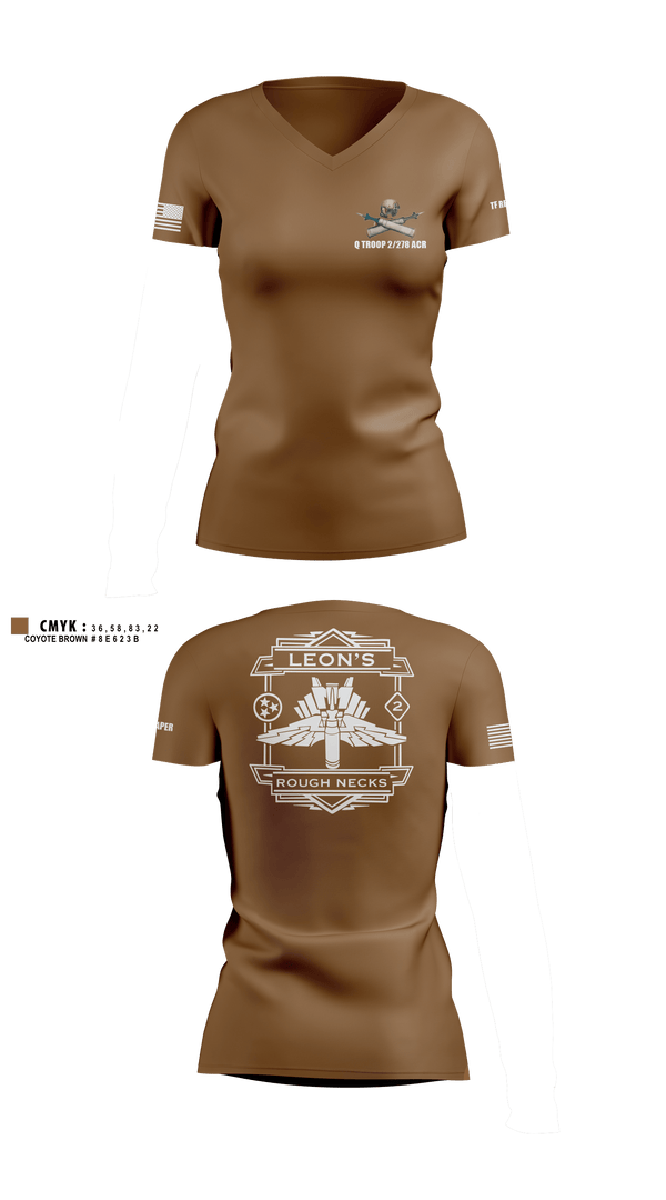 Womens Short Sleeve Vneck Shirt, Q TROOP 2/278 ACR, National Guard, Teamtime, Team time, sublimation, custom sports apparel, team uniforms, spirit wear, spiritwear, sports uniforms, custom shirts, team store, custom team store, fundraiser sports, apparel fundraiser
