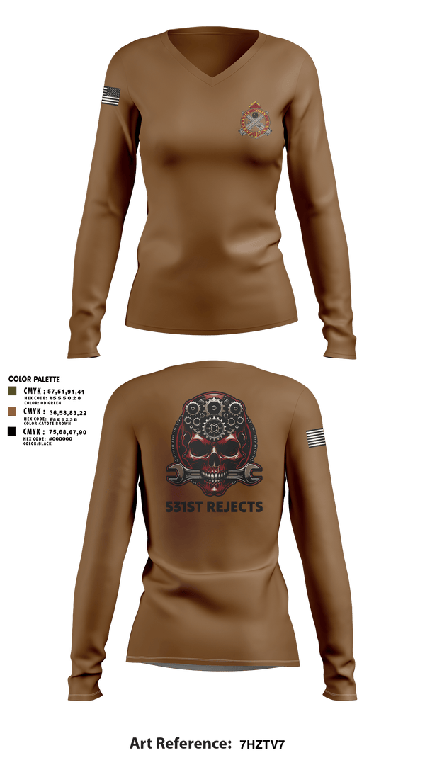 Womens Long Sleeve Vneck Shirt, 531st Hospital Center, Army, Teamtime, Team time, sublimation, custom sports apparel, team uniforms, spirit wear, spiritwear, sports uniforms, custom shirts, team store, custom team store, fundraiser sports, apparel fundraiser