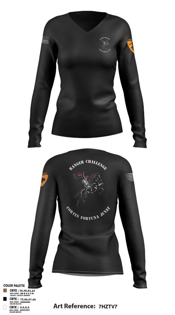 Womens Long Sleeve Vneck Shirt, Ranger Challenge, , Teamtime, Team time, sublimation, custom sports apparel, team uniforms, spirit wear, spiritwear, sports uniforms, custom shirts, team store, custom team store, fundraiser sports, apparel fundraiser