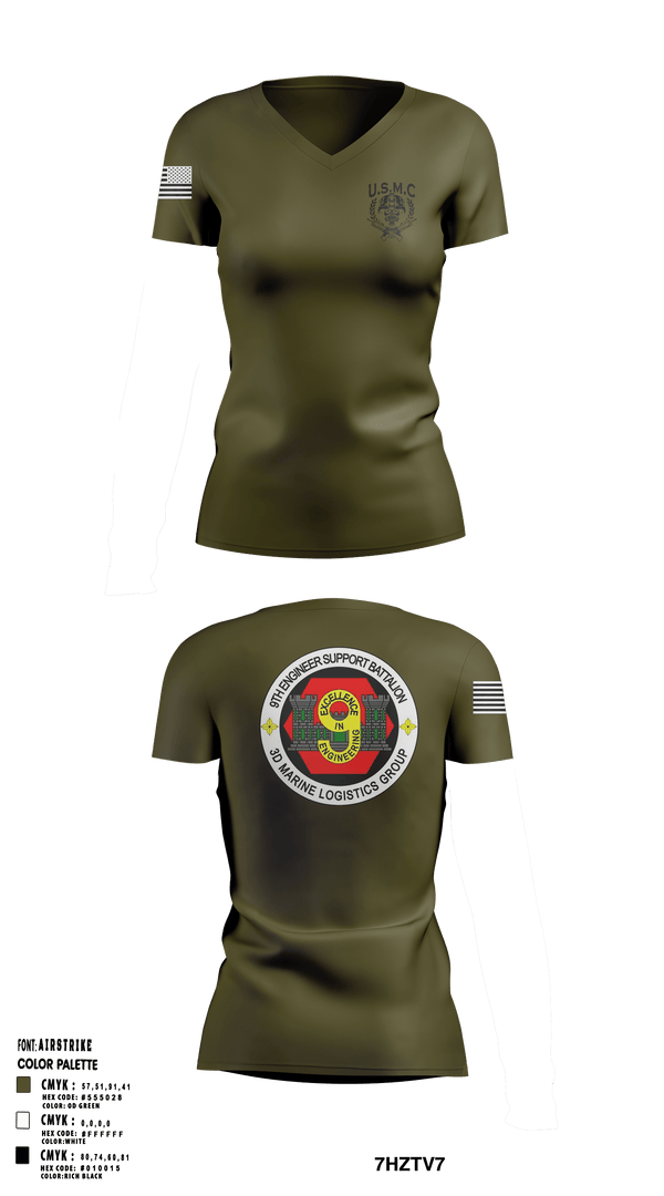 Womens Short Sleeve Vneck Shirt, 9th Engineer Support Company, Marines, Teamtime, Team time, sublimation, custom sports apparel, team uniforms, spirit wear, spiritwear, sports uniforms, custom shirts, team store, custom team store, fundraiser sports, apparel fundraiser