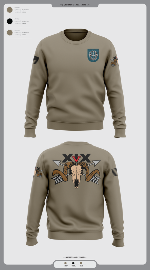 Crew Neck Sweatshirt, 5/19th SFG, National Guard, Teamtime, Team time, sublimation, custom sports apparel, team uniforms, spirit wear, spiritwear, sports uniforms, custom shirts, team store, custom team store, fundraiser sports, apparel fundraiser