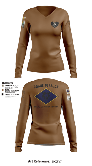 Womens Long Sleeve Vneck Shirt, B. CO 2-502, Army, Teamtime, Team time, sublimation, custom sports apparel, team uniforms, spirit wear, spiritwear, sports uniforms, custom shirts, team store, custom team store, fundraiser sports, apparel fundraiser