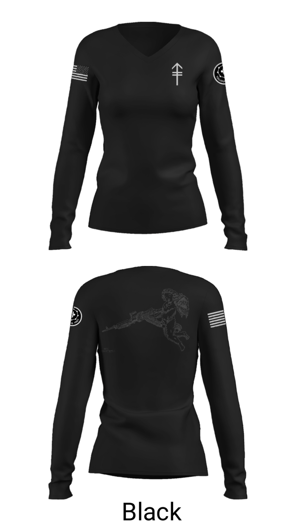 Women's Long Sleeve Vneck Shirt, 2/2 3rd PLT Weapon SquadE TRP 3RD PLT WEAPONS SQUAD, Army, Teamtime, Team time, sublimation, custom sports apparel, team uniforms, spirit wear, spiritwear, sports uniforms, custom shirts, team store, custom team store, fundraiser sports, apparel fundraiser